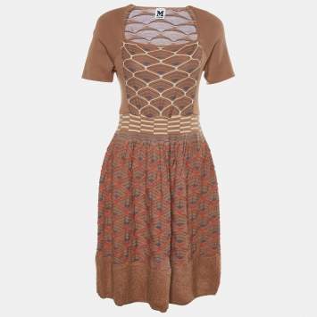 مملوكة مسبقًا M Missoni Brown Textured Knit Midi Dress L
