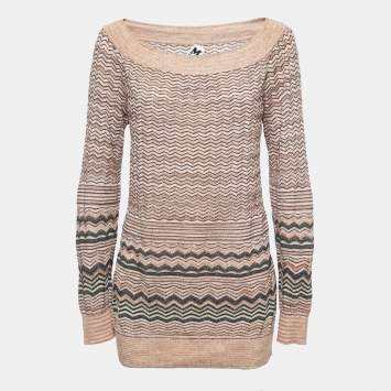 Pre Owned M Missoni Multicolor Chevron Patterned Lurex Knit Long Sleeve Top L