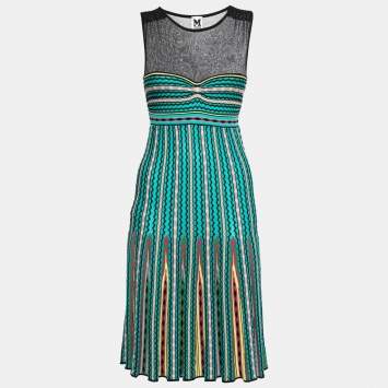 Pre Owned M Missoni Multicolor Patterned Knit Sleeveless Flared Dress S