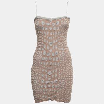 Pre Owned M Missoni Beige/Grey Patterned Knit Midi Skirt M