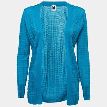 Pre Owned M Missoni Teal Blue Knit Open Cardigan S
