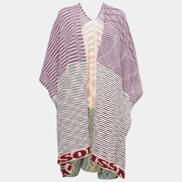 Pre Owned M Missoni Multicolor Patterned Wool Knit Poncho One Size