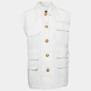 مملوكة مسبقًا M Missoni White Cotton and Ramie Single-Breasted Sleeveless Jacket M