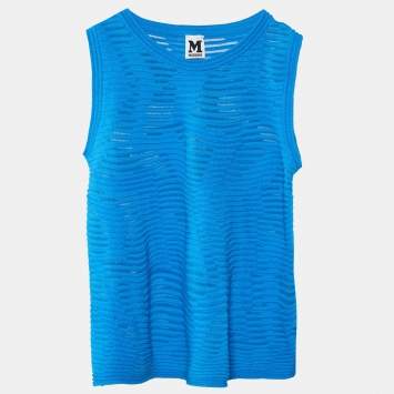 Pre Owned M Missoni Blue Knit Sleeveless Top L