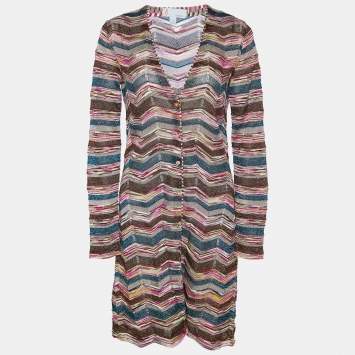 Pre Owned M Missoni Multicolor Zig Zag Pattern Lurex Knit Button Front Coat M