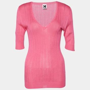 Pre Owned M Missoni Pink Knit V Neck Top M