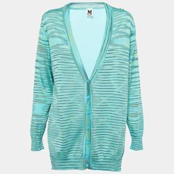 Pre Owned M Missoni Blue Patterned Knit Buttoned Cardigan M