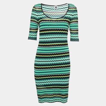 مملوكة مسبقًا M Missoni Green/Multicolor Patterned Knit Midi Dress M