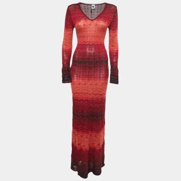 Pre Owned M Missoni Red Ombre Cotton Knit Maxi Dress M