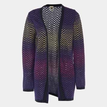 Pre Owned M Missoni Multicolor Patterned Knit Open Front Cardigan M