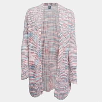 Pre Owned M Missoni Multicolor Patterned Knit Open Front Cardigan L