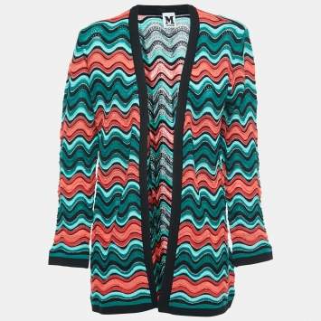 Pre Owned M Missoni Multicolor Patterned Lurex Knit Open Front Cardigan L