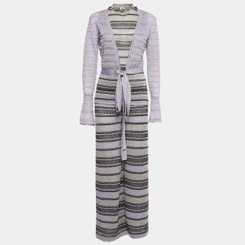 Pre Owned M Missoni Collection Purple Lurex Knit Top Pant Set S