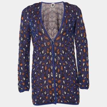 Pre Owned M Missoni Purple Patterned Cotton Knit V-Neck Cardigan L