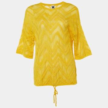 Pre Owned M Missoni Yellow Patterned Knit Waist Tie Detail Top M