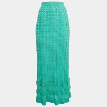 Pre Owned M Missoni Mint Green Patterned Knit Elasticated Waist Maxi Skirt S