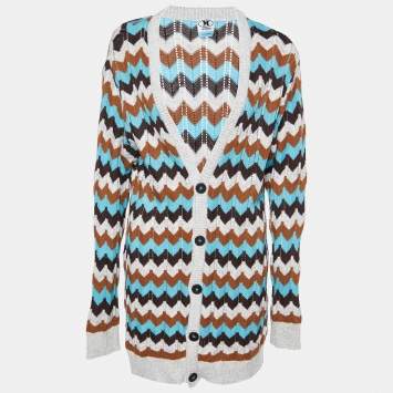 Pre Owned M Missoni Collection Multicolor Patterned Knit Button Front Cardigan M