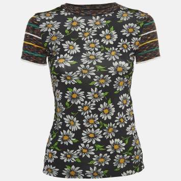 Pre Owned M Missoni Collection Black Floral Print Knit Short Sleeve T-Shirt XS