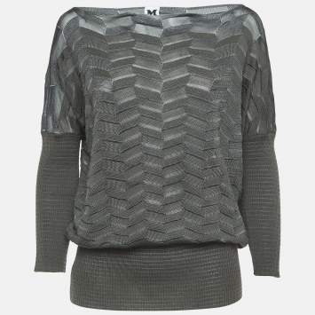 Pre Owned M Missoni Grey Chevron Knit Dolman Sleeve Top L