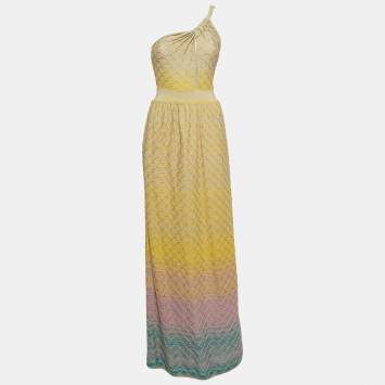 Pre Owned M Missoni Multicolor Lurex Knit One-Shoulder Maxi Dress S