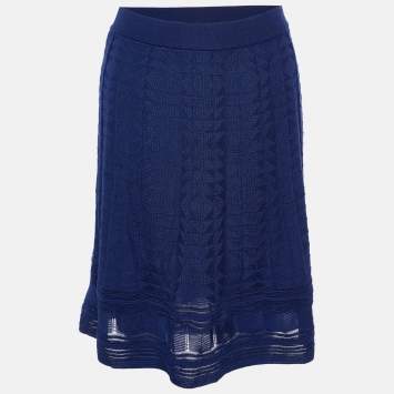 Pre Owned M Missoni Dark Blue Wool Knit Mini Skirt M