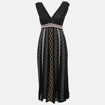 Pre Owned M Missoni Black/Multicolor Knit Midi Dress S