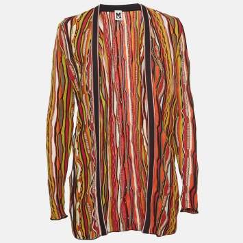 Pre Owned M Missoni Multicolor Striped Knit Open Front Cardigan S