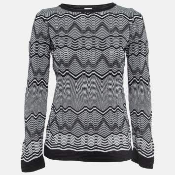 Pre Owned M Missoni Monochrome Chevron Pattern Crew Neck Sweatshirt S