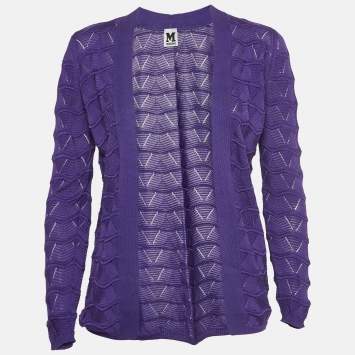 Pre Owned M Missoni Purple Chevon Knit Open Front Cardigan S