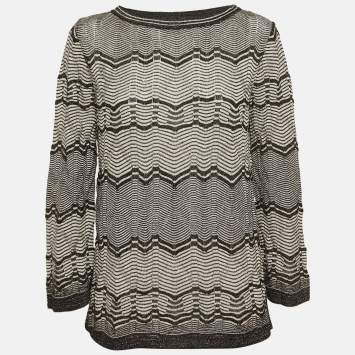 Pre Owned M Missoni Black/White Chevron Lurex Knit Bell Sleeve Sweatshirt M