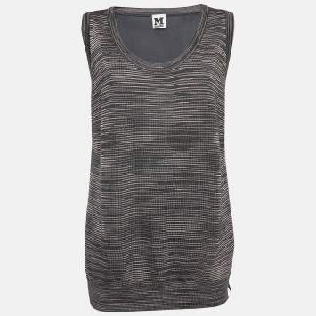 Pre Owned M Missoni Dark Teal Blue Patterned Knit Sleeveless Top M 