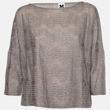 Pre Owned M Missoni Grey Lurex Zig Zag Knit Top S