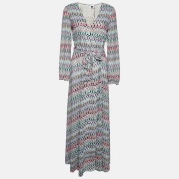 Pre Owned M Missoni Multicolor Chevron Knit Maxi Wrap Dress S  