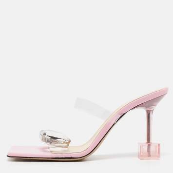Pre Owned Mach & Mach Transparent PVC Crystal Square Slide Sandals Size 38