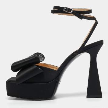 Mach & Mach Black Satin Le Cadeau Platform Sandals Size 42