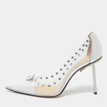 Pre Owned Mach & Mach Transparent PVC and Leather Diamond Dreams Pumps Size 38.5