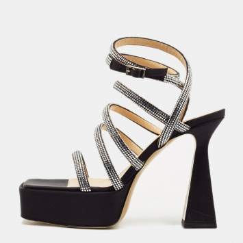Pre Owned Mach & Mach Black Satin Sydney Platform Sandals Size 41