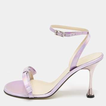 Pre Owned Mach & Mach Purple Iridescent Leather French Bow Sandals Size 39