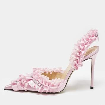 Pre Owned Mach & Mach Pink Satin Beauty Of Antoinette Slingback Sandals Size 38