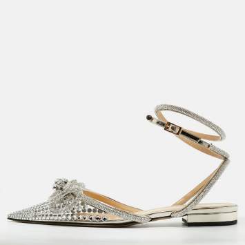 مملوكة مسبقًا Mach & Mach Transparent PVC Double Bow Crystal Embellished Ankle Wrap Flat Sandals Size 41