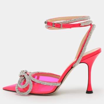 مملوكة مسبقًا Mach & Mach Double Bow Size 37 Neon Pink Patent Leather and PVC Pumps
