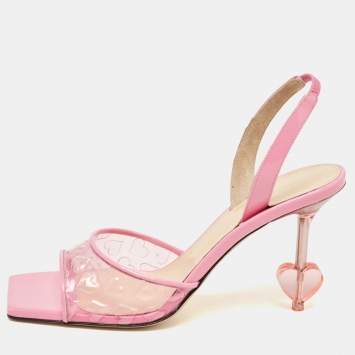 Pre Owned Mach & Mach Pink PVC and Patent Hearts Print Slingback Sandals Size 39
