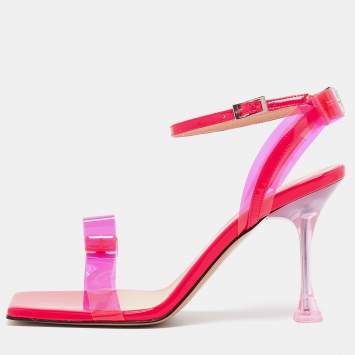 Pre Owned Mach & Mach Pink PVC and Patent French Bow Sandals Size 38.5 