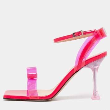 Pre Owned Mach & Mach Pink PVC and Patent French Bow Square Toe Sandals Size 39