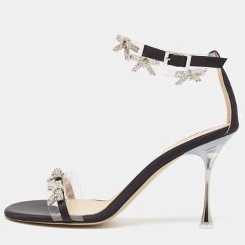 Pre Owned Mach & Mach Transparent PVC and Satin Floating Crystal Bow Sandals Size 38