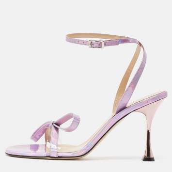 Pre Owned Mach & Mach Purple Iridescent Leather French Bow Sandals Size 38