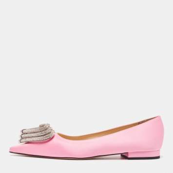 Pre Owned Mach & Mach Pink Satin Triple Heart Ballet Flats Size 38