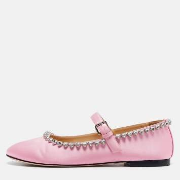 Pre Owned Mach & Mach Pink Satin Audrey Ballet Flats Size 41