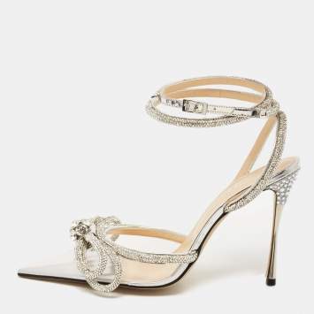 Pre Owned Mach & Mach Transparent PVC Crystal Embellished Double Bow Pumps Size 38