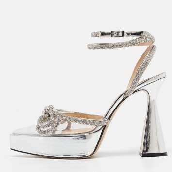 Pre Owned Mach & Mach Georgian Size 39 Silver/Transparent  Leather and PVC  Double Bow Pumps